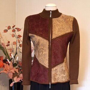 NWT Woman's Brown Multi Color Zip-Up Cardigan Knitwear Lightweight Sweater 6 S